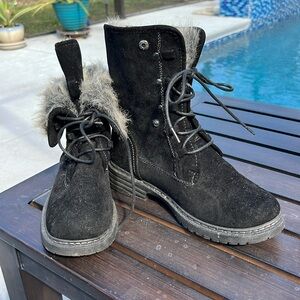 Black faux fur boots